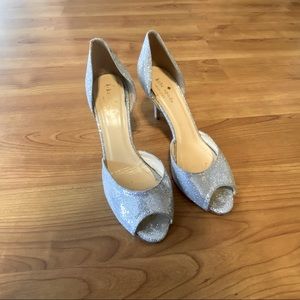 Kate spade silver shimmer peep toe heels 7.5